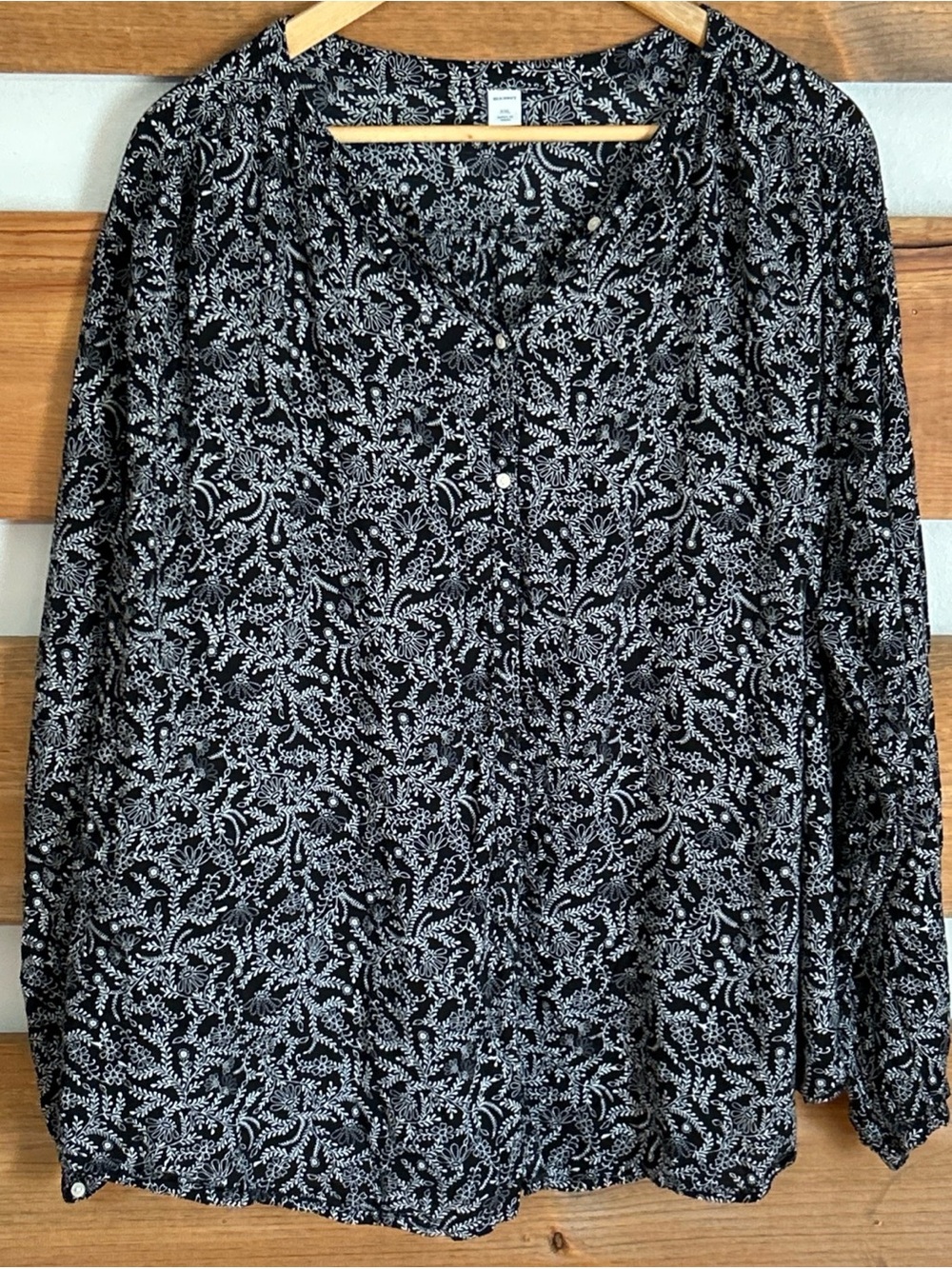 Old Navy Black Floral Button-Down Puff Sleeve Cottagecore Boho Ladies 2X Blouse